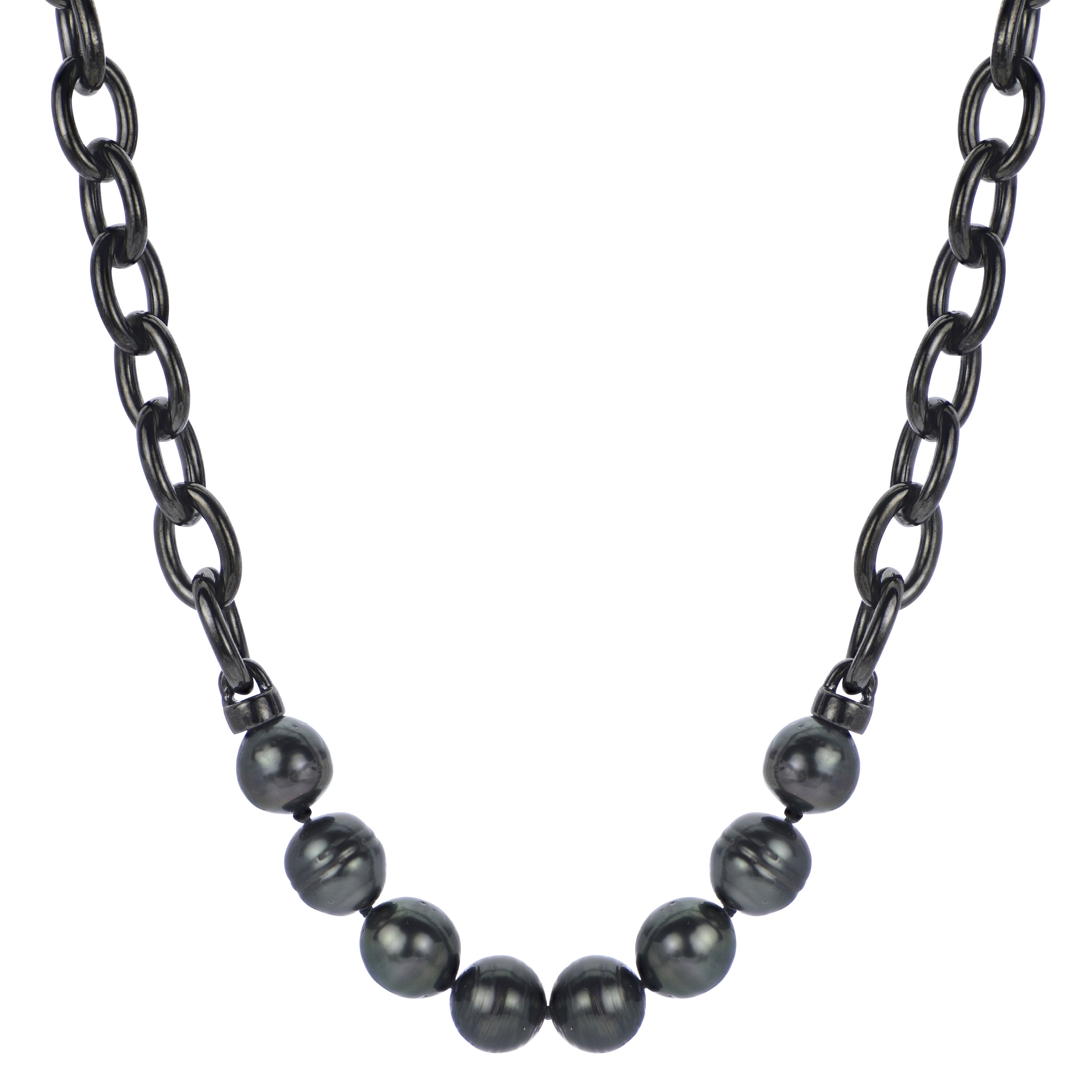 8-9mm Baroque Black Tahitian Pearls Black Rhodium Oval LInk 20